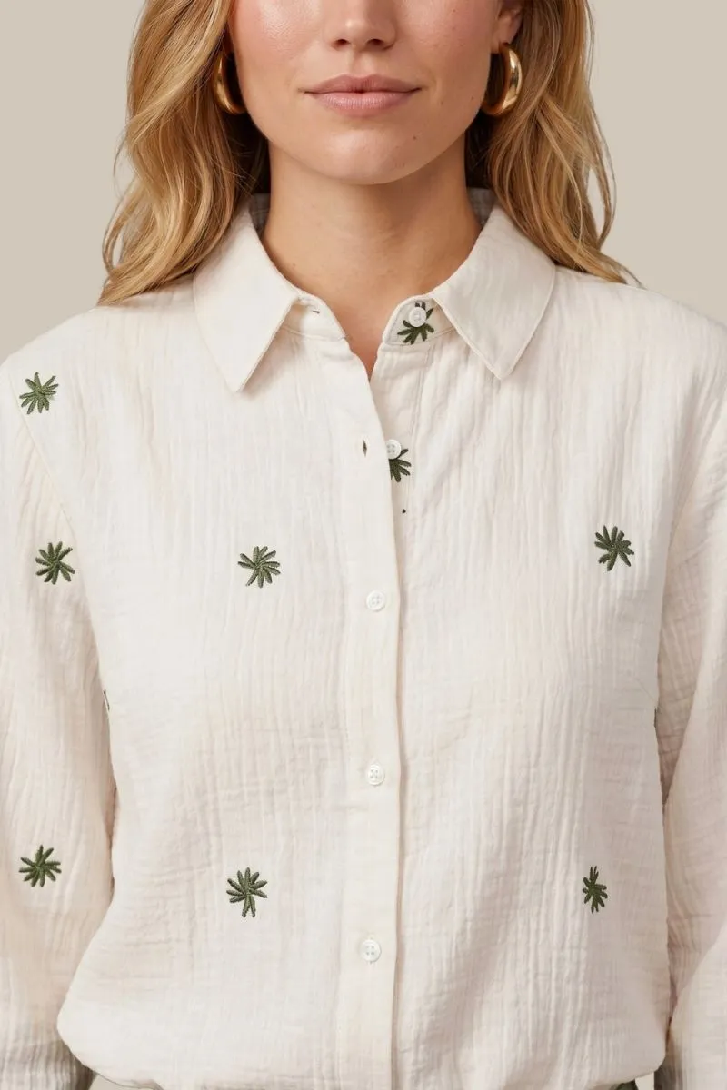CS The Label Lancy Blouse, offwhite met dark olive details